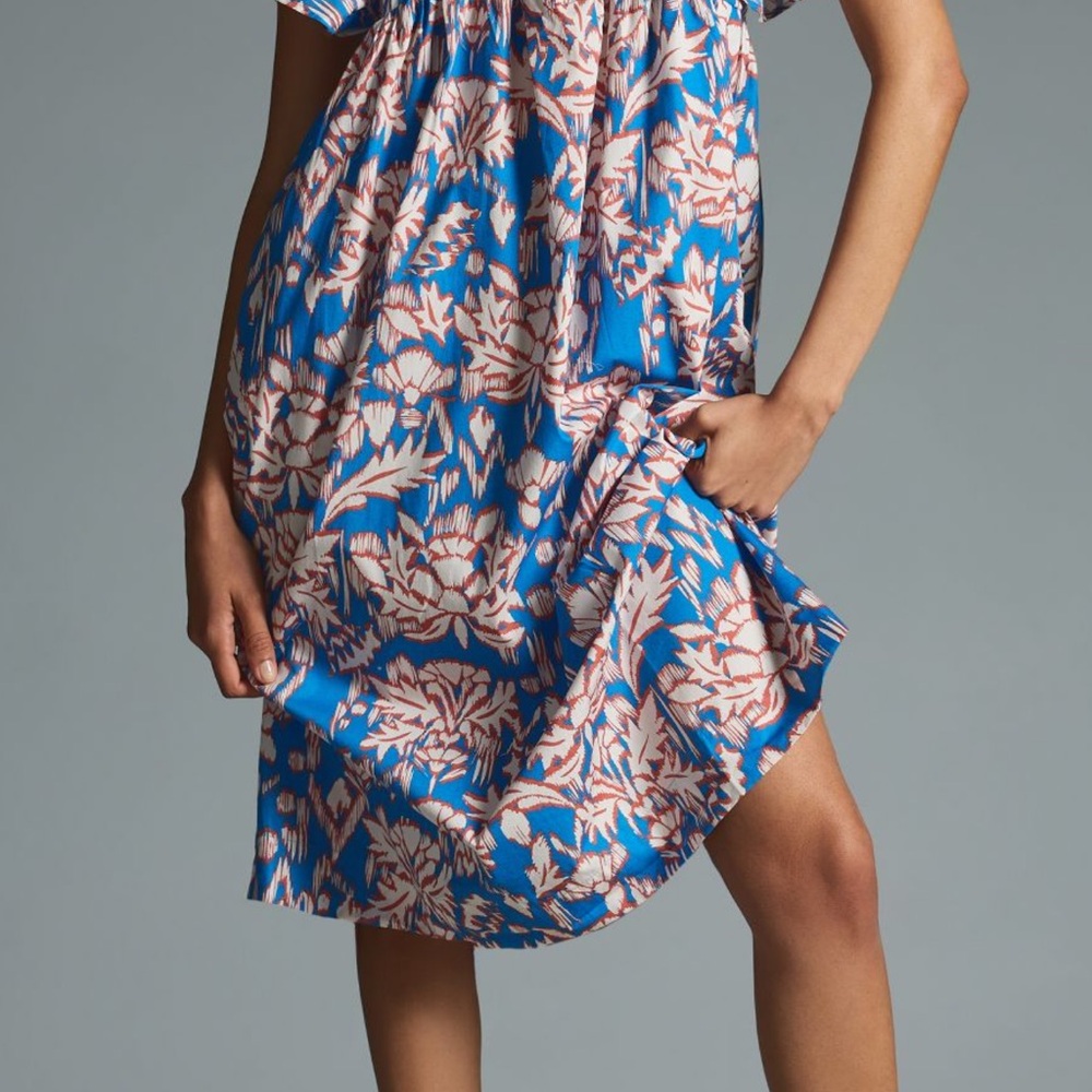 Anthropologie Blue and Orange Off-the-Shoulder Sundress